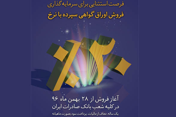 فروش گواهی سپرده ٢٠ درصدی در شعب بانک صادرات ایران تا ١٠ اسفند ادامه دارد