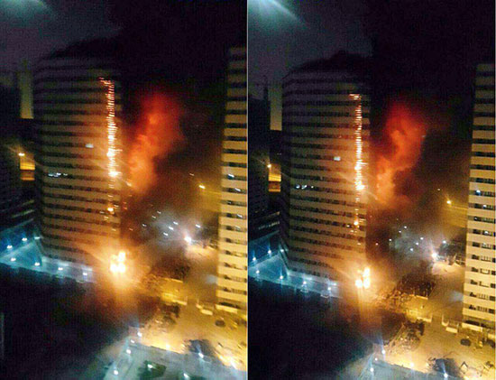 آتش سوزی برج 22 طبقه در شهرک چیتگر