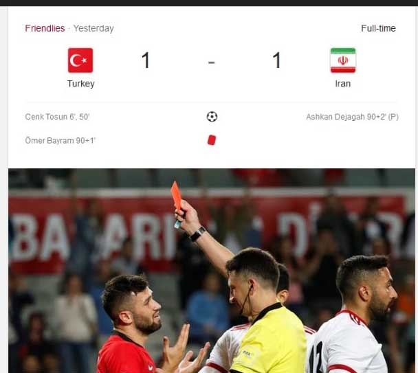 گاف عجیب گوگل در اعلام نتیجه فوتبال ایران و ترکیه + عکس