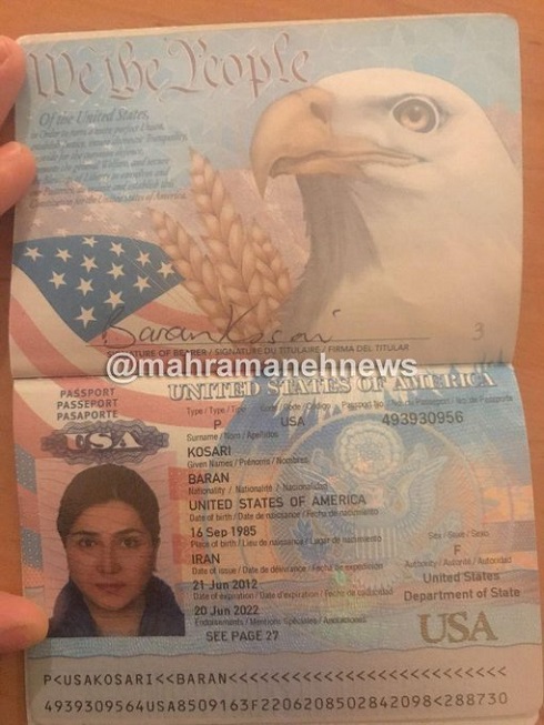 پاسپورت امریکایی باران کوثری