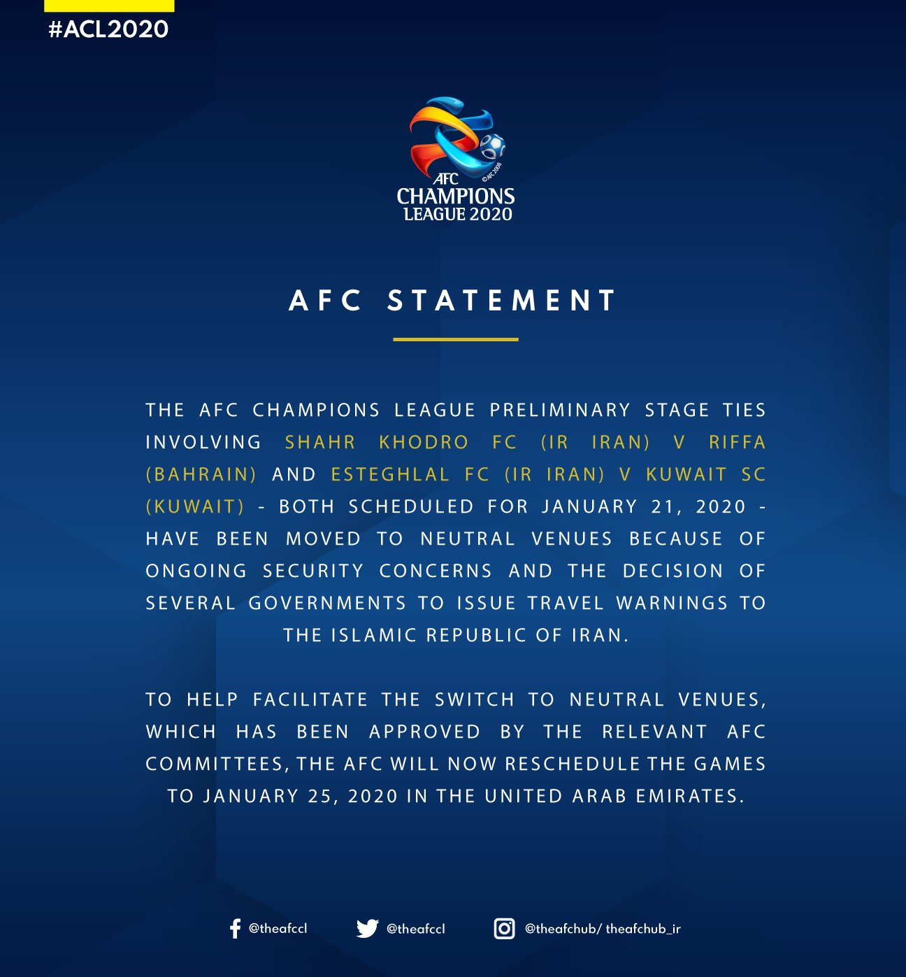(عکس) بیانیه رسمی AFC درباره میزبانی استقلال و شهرخودرو