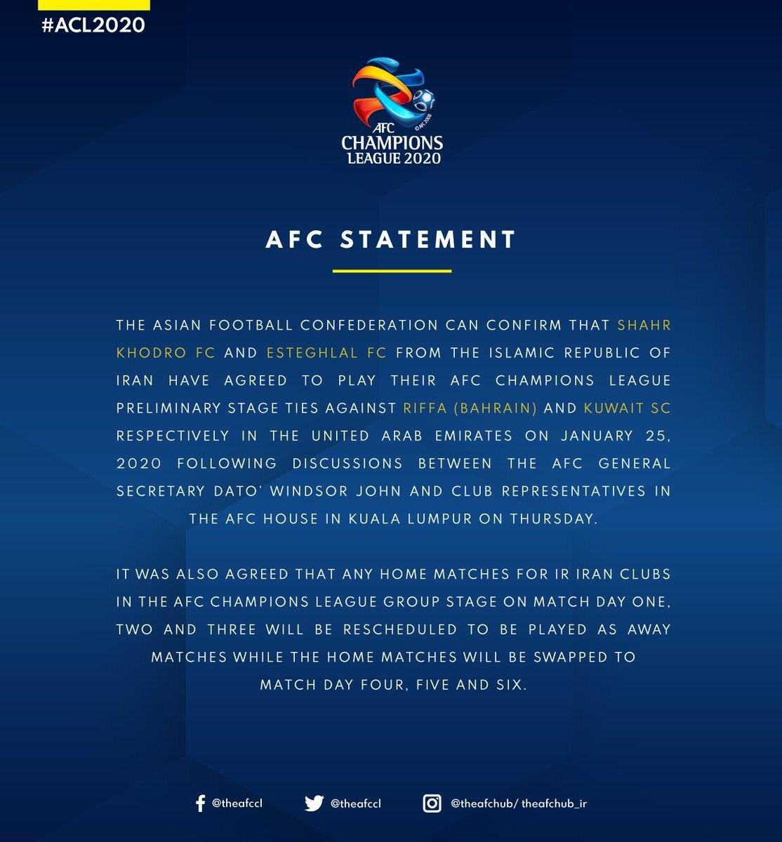 کنفدراسیون فوتبال آسیا حق میزبانی را به باشگاه‌های ایرانی داد