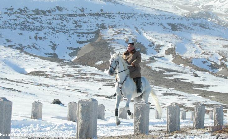 اسب سواری نمادین کیم جونگ اون در کوه مقدس + عکس