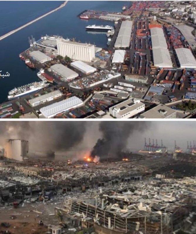 بندر بیروت قبل و بعد از انفجار 