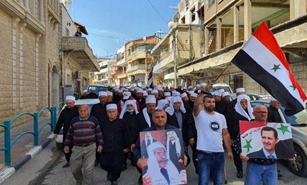 تجمع اهالی جولان سوریه در حمایت از بشار اسد و مقاومت برابر رژیم صهیونیستی