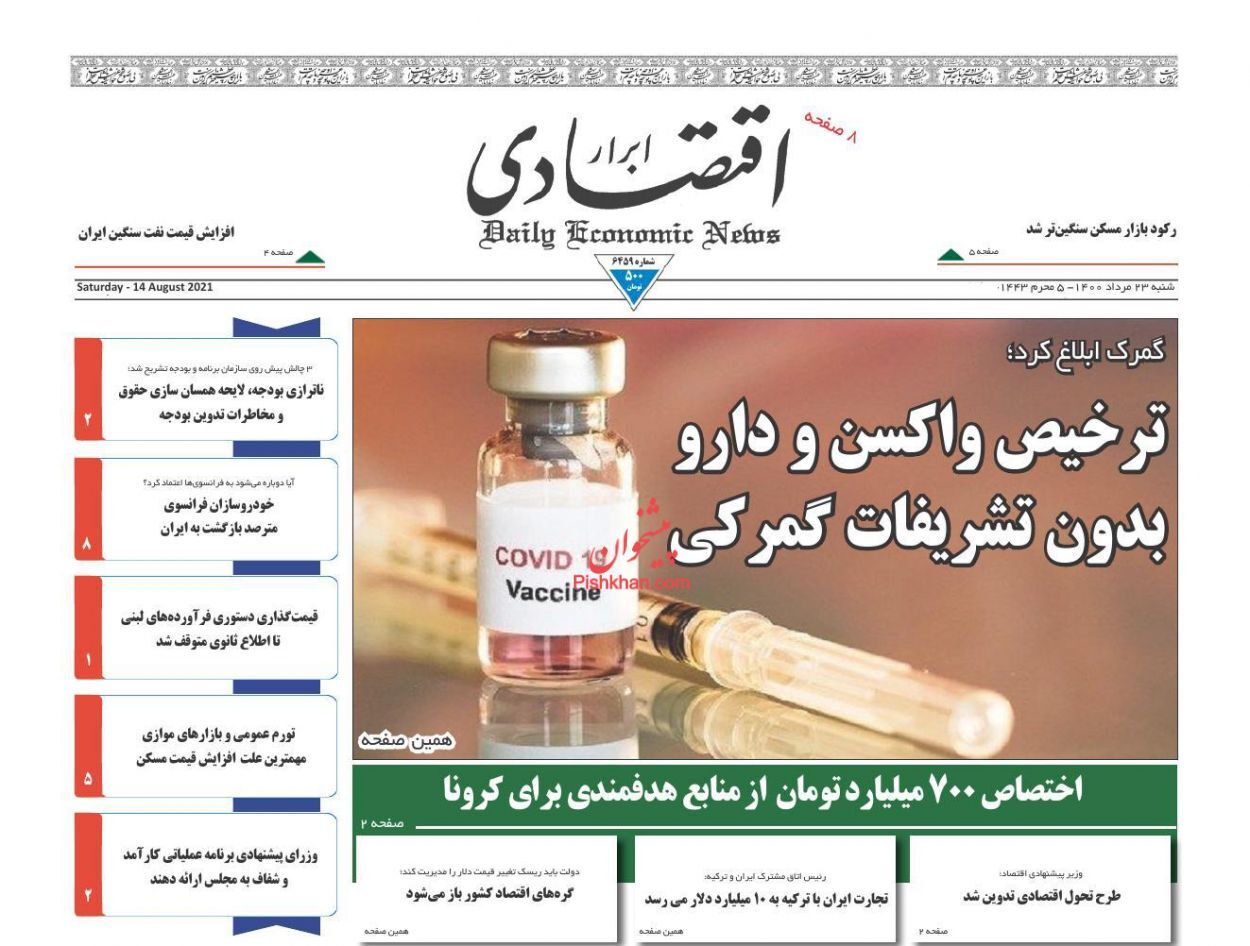 سیگنال تیم اقتصادی دولت به بازار/ ترخیص واکسن و دارو بدون تشریفات گمرکی/ ۴۰ درصد اقتصاد ایران مالیات نمی دهد