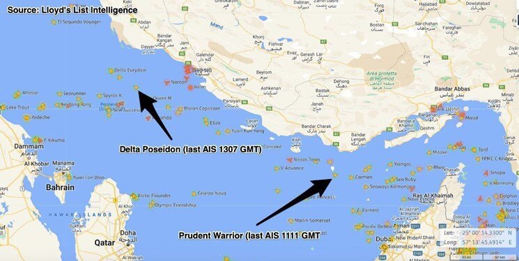 نقشه موقعیت دو نفتکش یونانی که توسط سپاه توقیف شدند | اطلاعیه سپاه